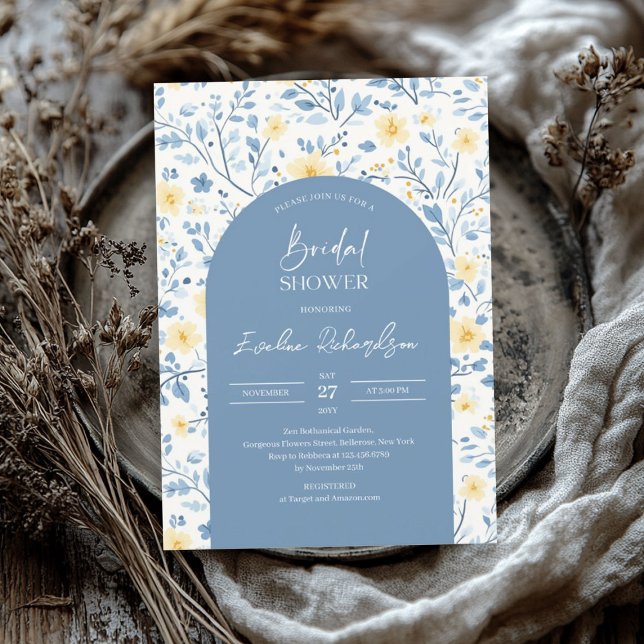 Boho arch colorful light blue yellow wildflowers invitation (Boho arch colorful light blue yellow wildflowers invitation)