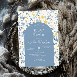 Boho arch colorful light blue yellow wildflowers invitation