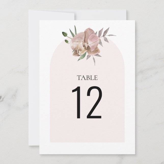 Boho Arch Dusty Orchid Floral Wedding Table Number (Front)