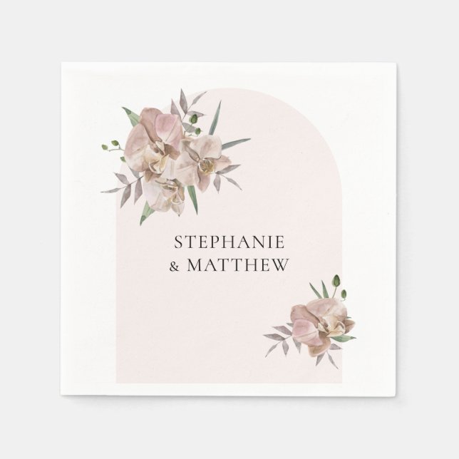 Boho Arch Dusty Orchids Floral Wedding Napkins (Front)