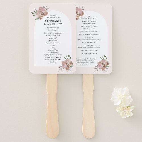 Boho Arch Dusty Orchids Floral Wedding Program Hand Fan