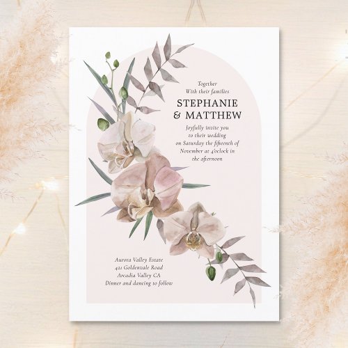 Boho Arch Dusty Orchids Flowy Floral Wedding Invitation