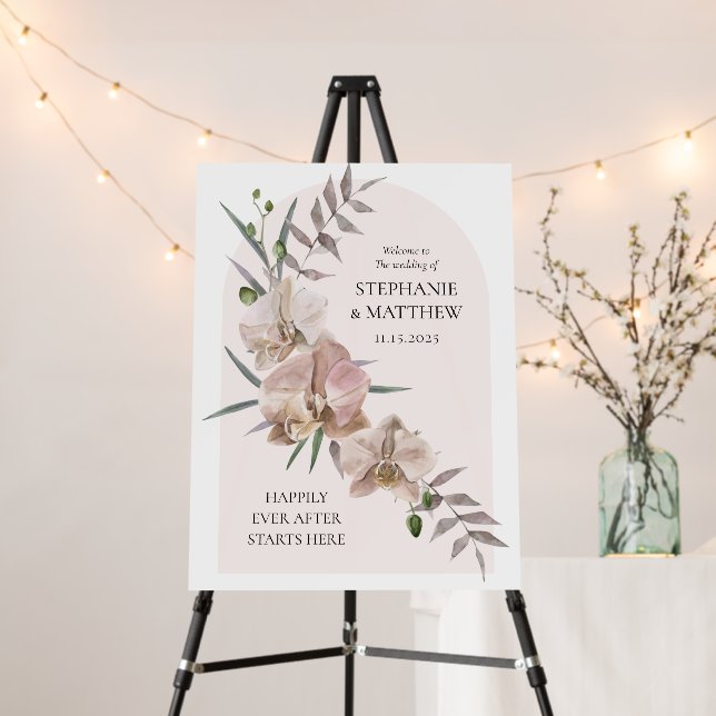 Boho Arch Dusty Orchids Flowy Wedding Welcome Foam Board (In Situ (Stand))