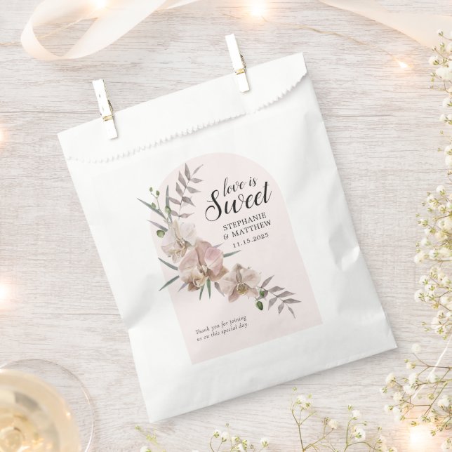 Boho Arch Dusty Orchids Love Is Sweet Wedding Favor Bag (Clipped)