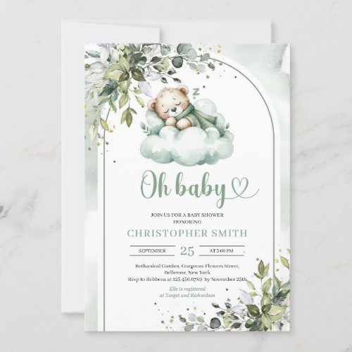 Boho arch eucalyptus greenery gender neutral invitation