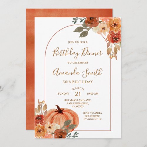 Boho Arch Fall Birthday 30th Dinner Party Invitation