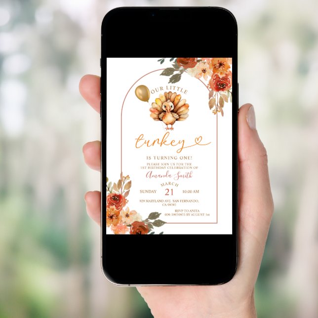 Boho Arch Fall Birthday Floral Invitation (Front Digital)