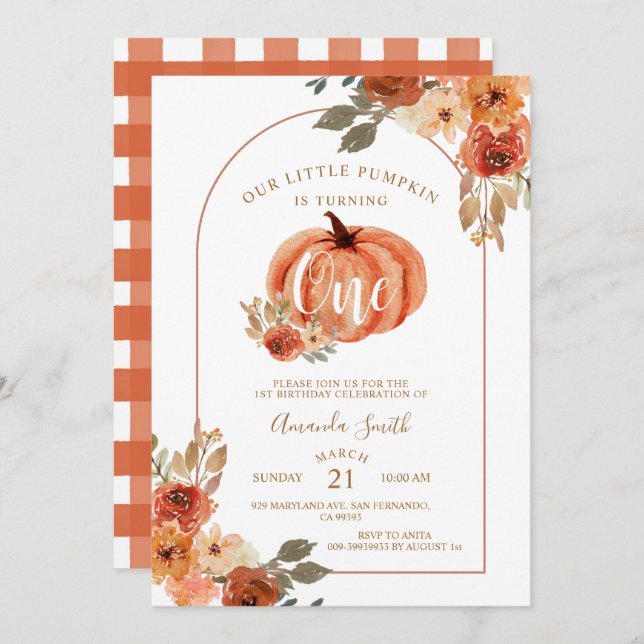 Boho Arch Fall Birthday Floral Invitation (Front/Back)