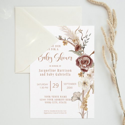 BOHO Arch Fall Floral Modern Copper Baby Shower Invitation