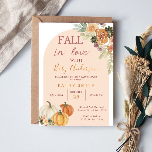 Boho Arch Fall In love Baby Shower Rustic Floral Invitation