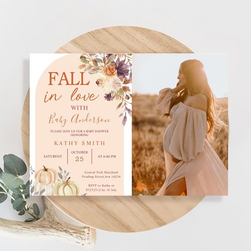 Boho Arch Fall In love Baby Shower Rustic Floral Invitation