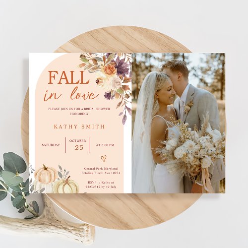 Boho Arch Fall In love Bridal Shower Rustic Floral Invitation