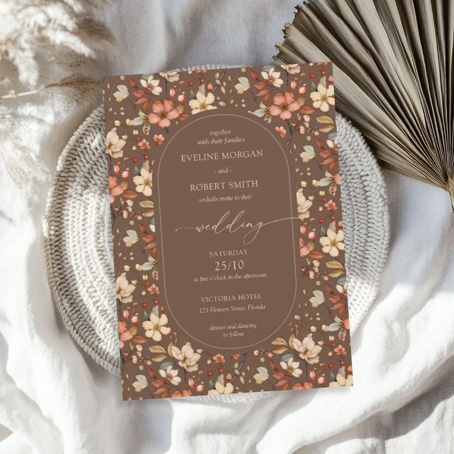 Boho Arch Fall terracotta brown rusty wildflowers Invitation (Boho Arch Fall terracotta brown rusty wildflowers Invitation)