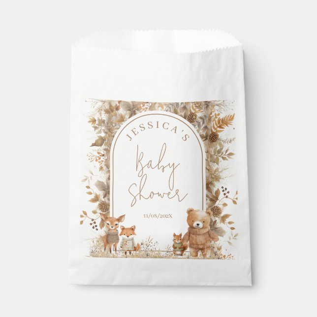 Boho Arch Fall  Woodland Animals Baby Shower Favor Bag (Front)