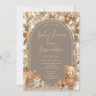 Boho Arch Fall Woodland Animals Baby Shower Invitation