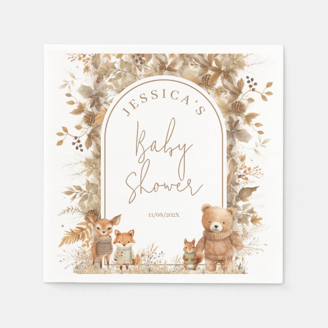 Boho Arch Fall  Woodland Animals Baby Shower Napkins (Front)