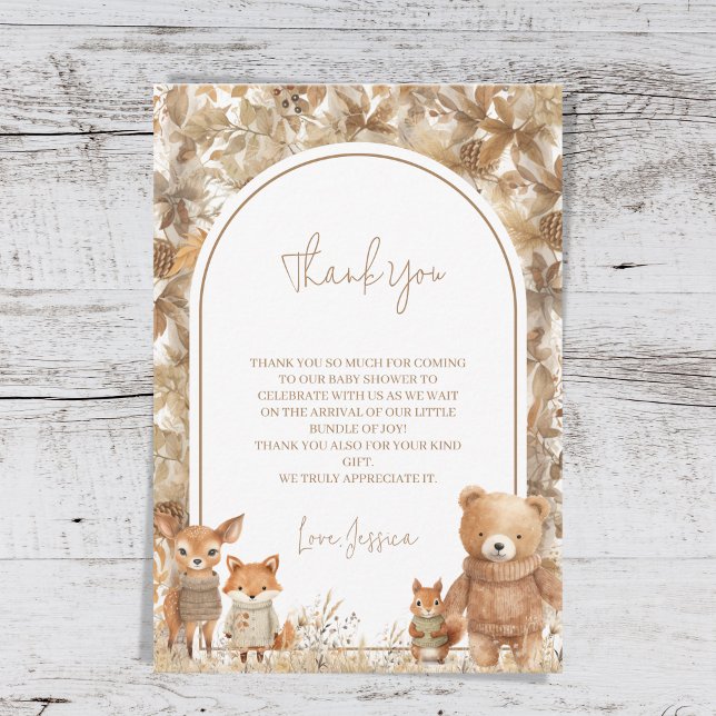 Boho Arch Fall  Woodland Animals Baby Shower Thank You Card (Creator Uploaded)