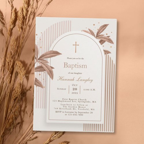 Boho Arch Floral Baptism Invitation