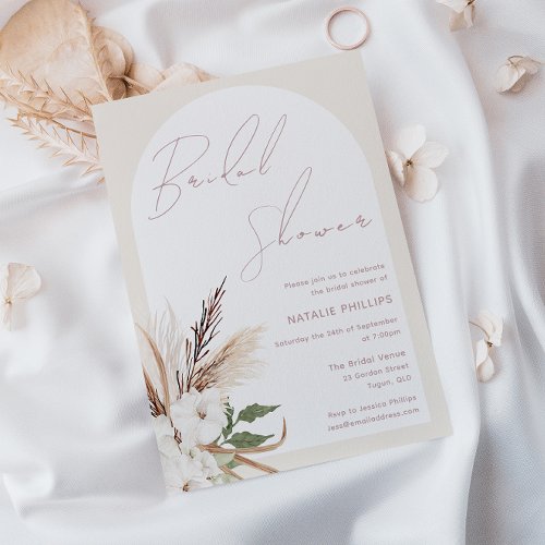 Boho Arch Floral Beige Cream Bridal Shower Invitation