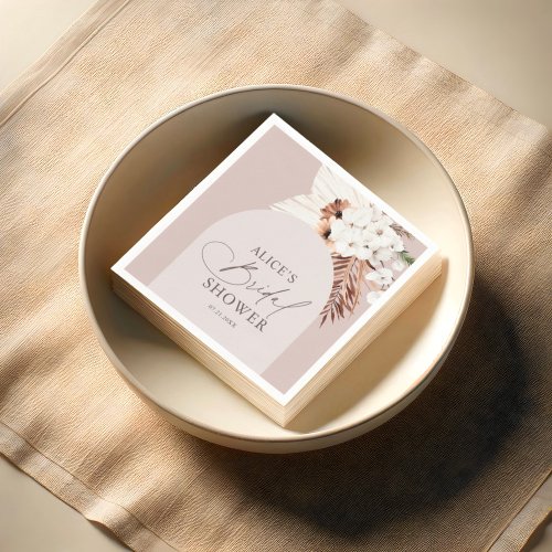 Boho Arch Floral Dried Leaves Beige Bridal Shower Napkins