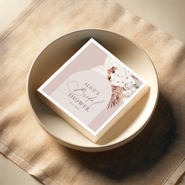 Boho Arch Floral Dried Leaves Beige Bridal Shower Napkins (Creator Uploaded)