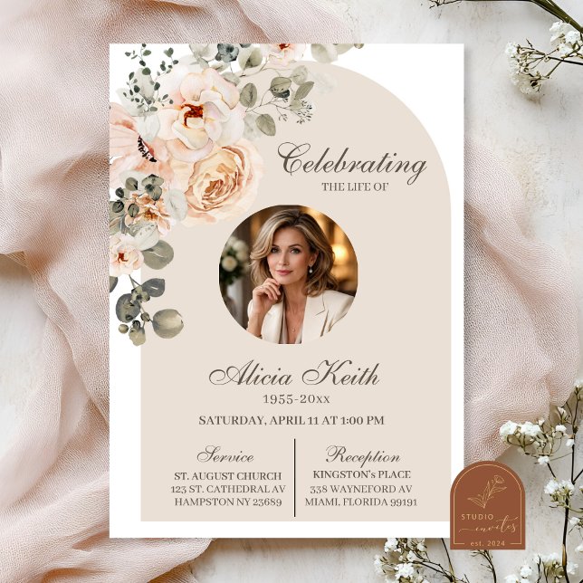 Boho Arch Floral Funeral Announcement (Creator Uploaded)