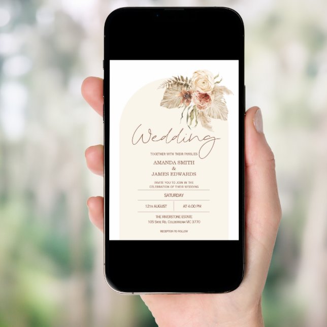 Boho Arch Floral Pampas Grass Floral Wedding Invitation (Front Digital)