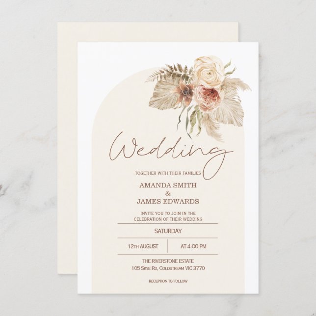 Discover Boho Arch Floral Pampas Grass Floral Wedding Invitation