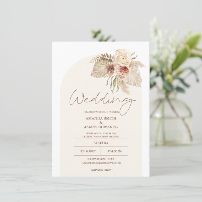 Discover Boho Arch Floral Pampas Grass Floral Wedding Invitation