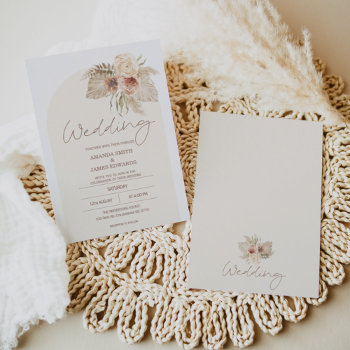 Boho Arch Floral Pampas Grass Floral Wedding Invitation by figtreedesign at Zazzle