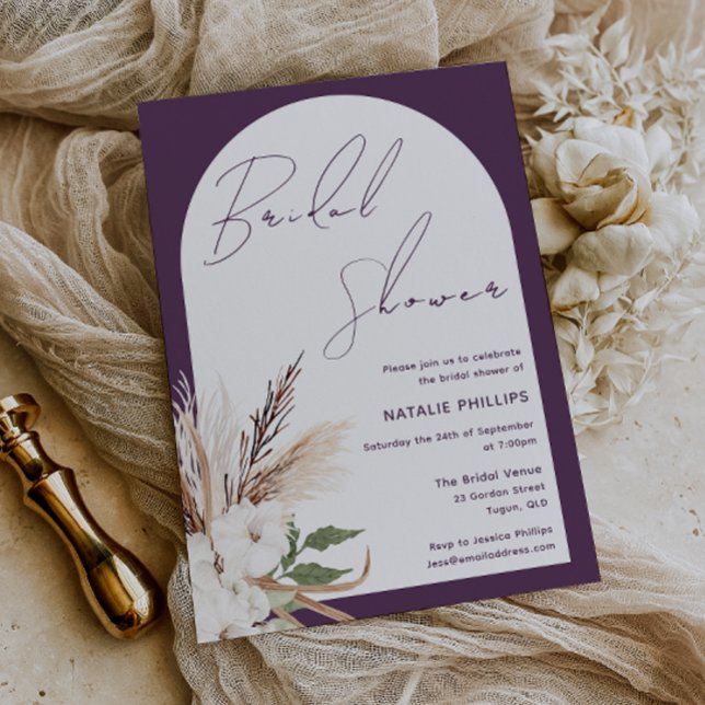 Boho Arch Floral Purple Plum Bridal Shower Invitation (Creator Uploaded)