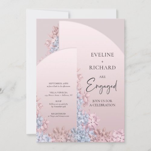 Boho arch frame dusty pink dusty blue engagement invitation