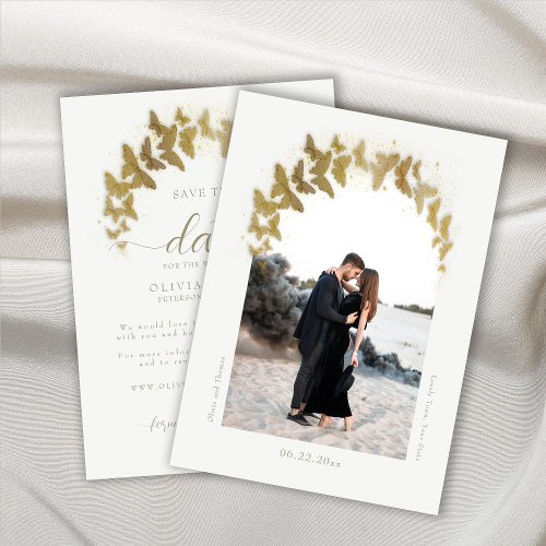 Boho Arch Gold Butterflies Elegant Photo Wedding Save The Date