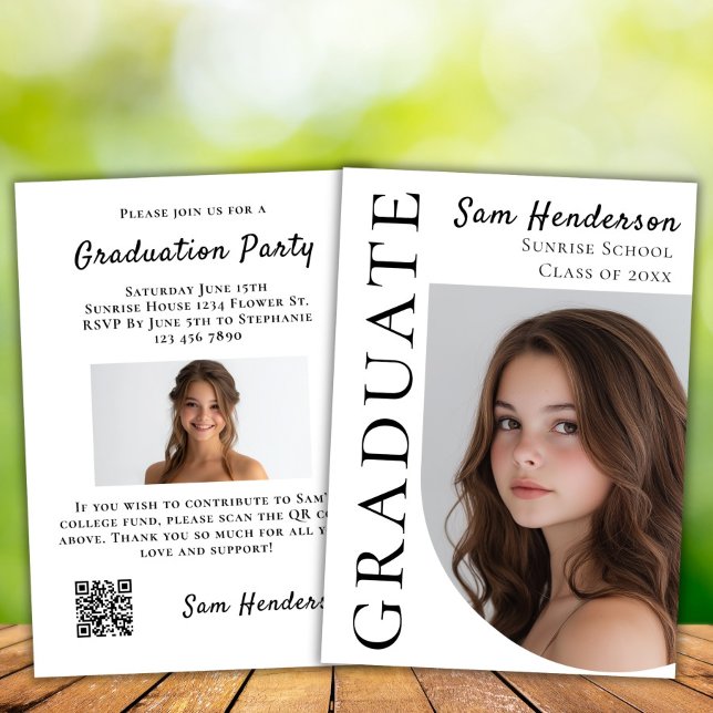 Boho Arch Graduation College Fund QR Code  Invitation (Creator Uploaded)