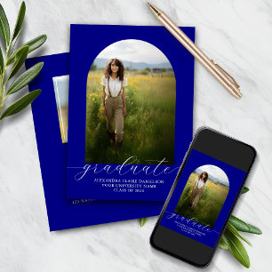 Boho Arch Graduation Invitation 2 Photos Navy