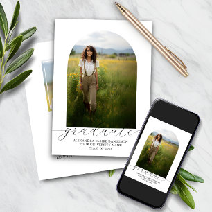 Boho Arch Graduation Invitation 2 Photos White