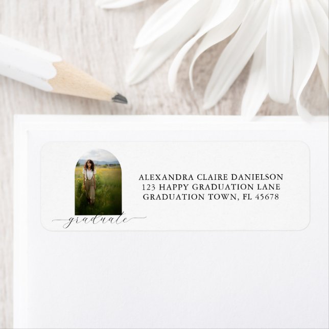 Boho Arch Graduation Return Address Label White (Insitu)