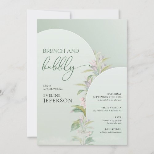 Boho arch greenery blush floral brunch and bubbly invitation