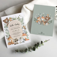 Boho Arch Greenery Woodland Animals Baby Shower Invitation