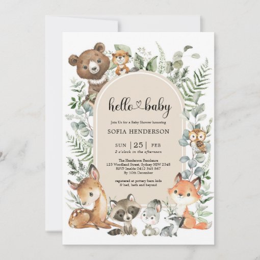 Boho Arch Greenery Woodland Animals Baby Shower Invitation | Zazzle