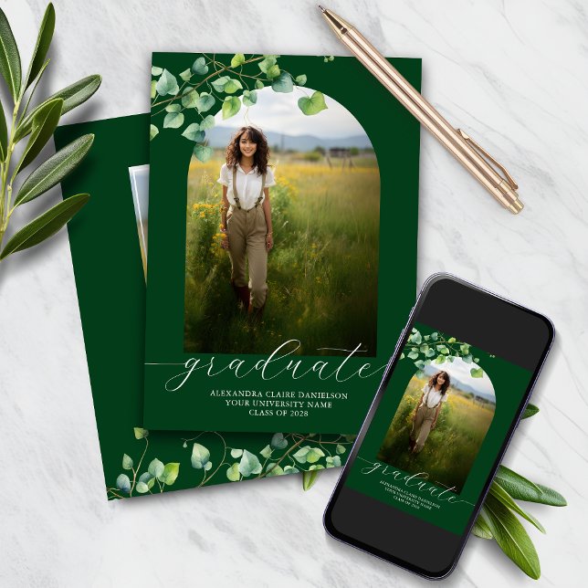 Boho Arch Ivy Forest Green Graduation Invitation (Creator Uploaded)