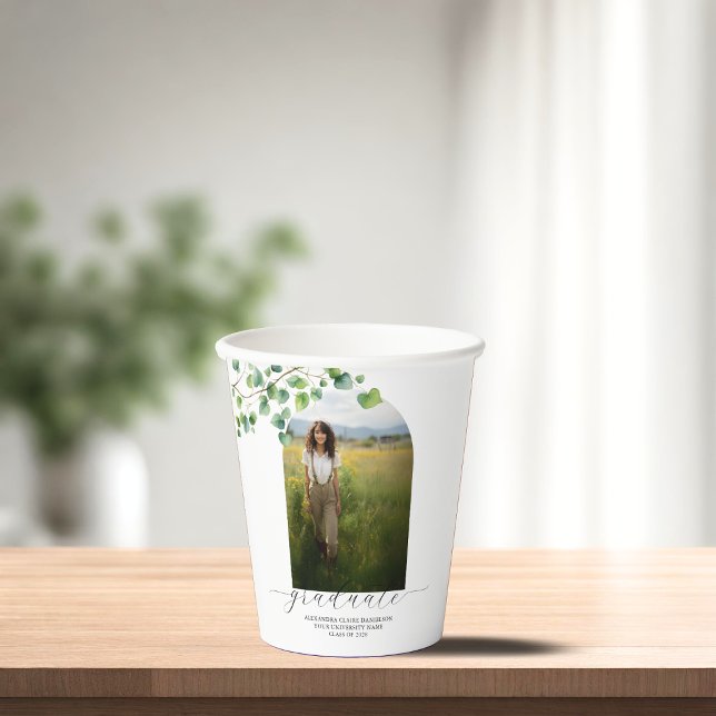 Boho Arch Ivy, White Graduation  Paper Cups (Creator Uploaded)