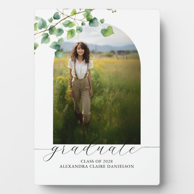 Boho Arch Ivy, White Tabletop Easel Plaque (Front)