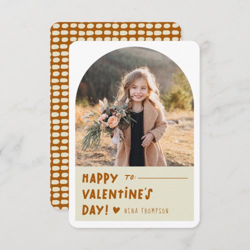 Boho Arch Kids Photo Classroom Valentines Day Note Card
