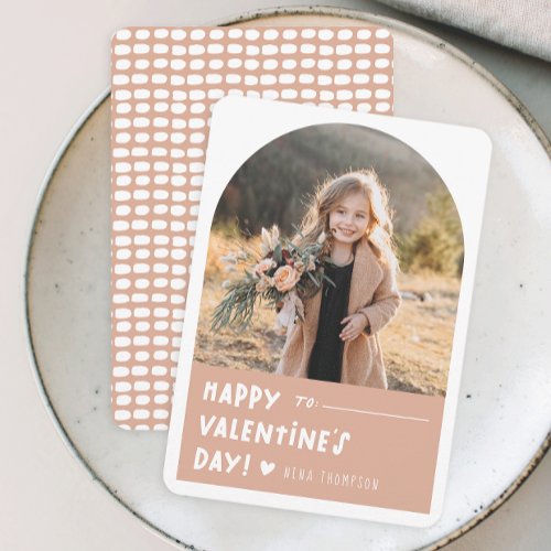 Boho Arch Kids Photo Classroom Valentines Day Note Card