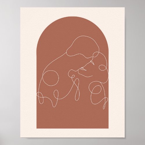 Boho Arch Kissing Continual Linear Line Art 2 Poster