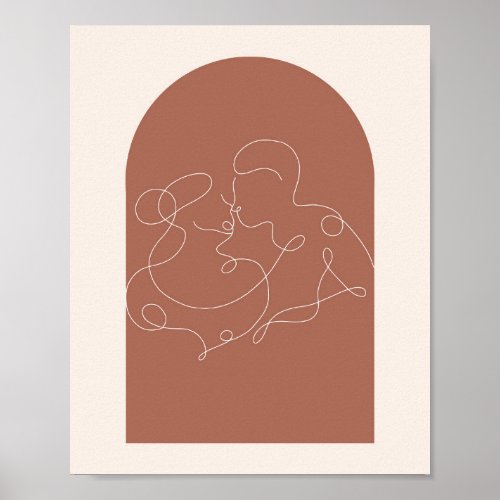 Boho Arch Kissing Continual Linear Line Art 3 Poster