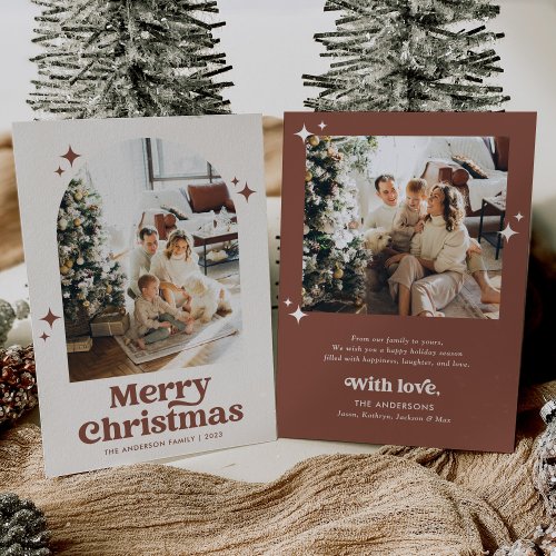 Boho Arch Merry Christmas Terracotta Photo Holiday Card