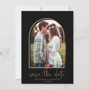 Boho Arch Minimalist Black Gold Save the Date