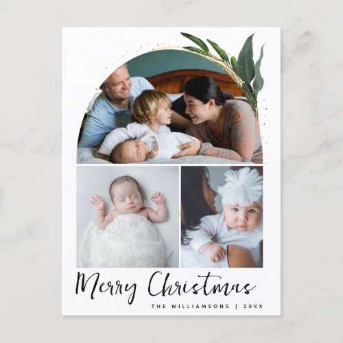 Boho Arch Modern Christmas Photo Collage Holiday Postcard